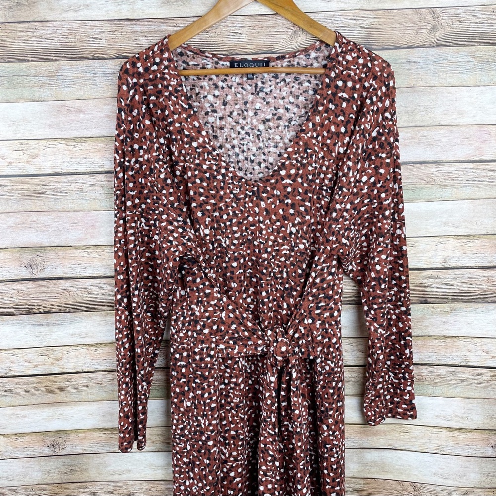 Eloquii Leopard Print Ribbed Tie Waist Midi Dress Size 18/20 - Picture 3 of 9